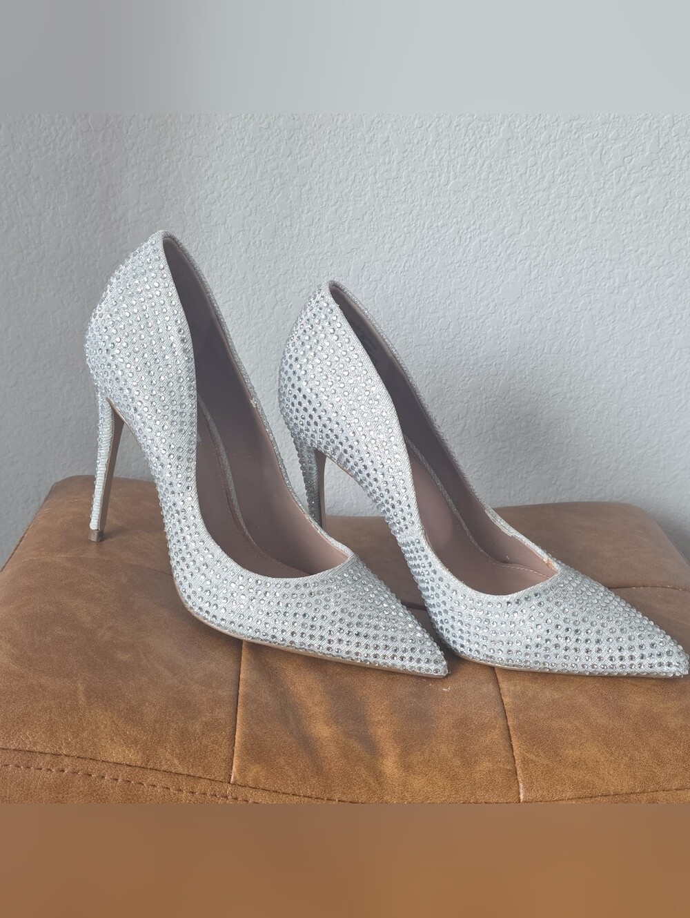 Steve Madden Silver Crystal Pointed Toe Stilettos